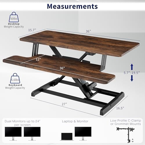 VIVO Vintage Brown 36 inch Electric Desk Converter, DESK-VE36N