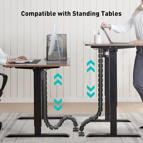 Heavy Duty Screw-in Cable Management Spine, 4-Channel Under Desk Vertebrae Cord Organizer for Wood & Laminate Standing Desks, Adjustable Floor-to-Desktop Wire Raceway with Weighted Base