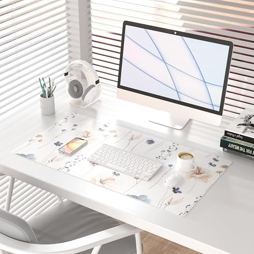 QIYI PU Leather Large Mouse Pad, Waterproof Desk Mat, 31.5" x 15.7", Sprigs