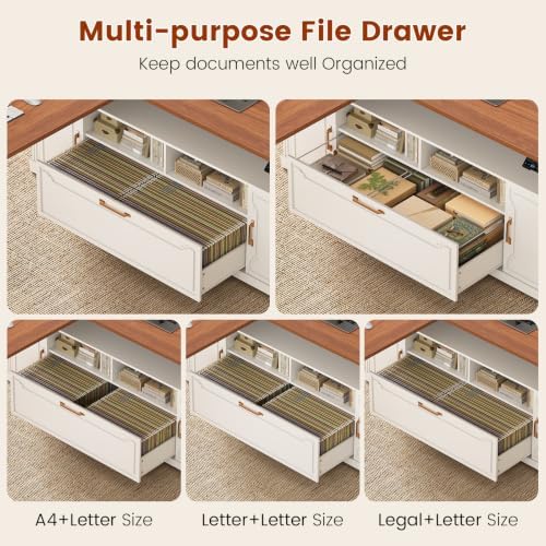 70.9" x 55" L Shaped Standing Desk with 4 Drawers, Electric Executive Desk