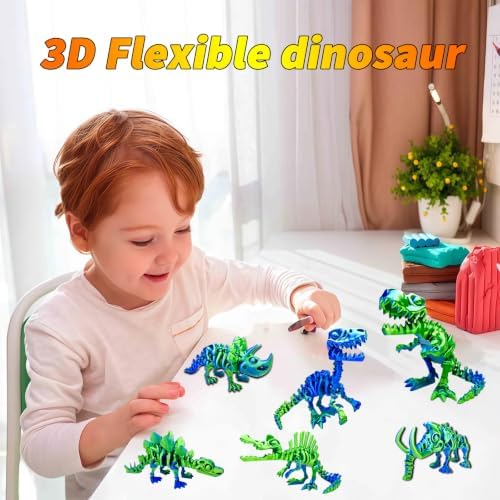 6pcs 3D Printed Dinosaur Skeletons, Flexible，Articulated T-Rex Fidget Toys,Large，3D Printed Animals,Desk Executive Toy，Easter Eggs Basket Stuffers,Toys for Boys Kids Teen Girl 5-7 4-6 8-12
