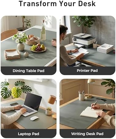 Aothia Faux Leather Desk Mat - Large Mouse Pad, Non-Slip PU Leather Blotter, Waterproof Writing Surface for Office and Home (Jungle Green, 42" x 17")