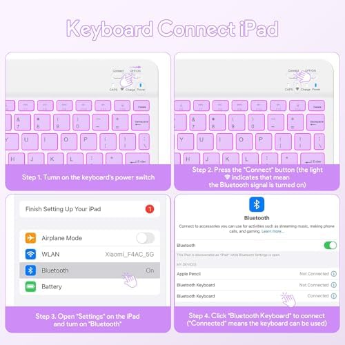 YBING Keyboard Case for iPad 10th Gen 10.9 inch(2022) & 11th Gen(A16, 2025), 7-Color Backlit Detachable Keypad & Rotatable Magnetic Case with Pencil Holder (Purple)