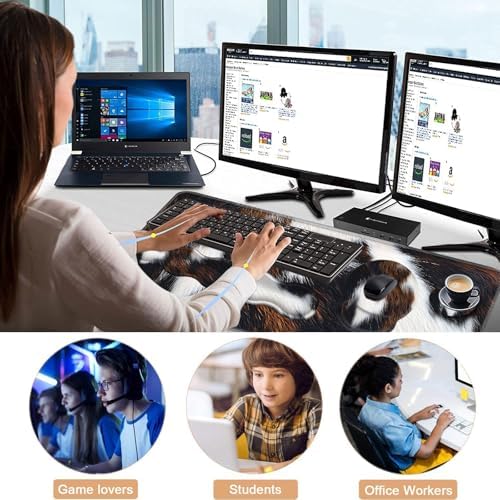 Mouse Pad,Large Pink Desk Mat, 4in1 XXL Mousepad + Keyboard Wrist Rest+Mouse Wrist Rest+Coaster Set with Ergonomic Desk Pad for Home Office Table Computer-Cute Cowhide Brown Black Cow