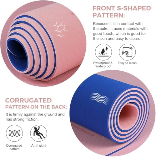 Gruper Yoga Mat Non Slip, TPE Extra Wide Yoga Mat with Alignment Mark