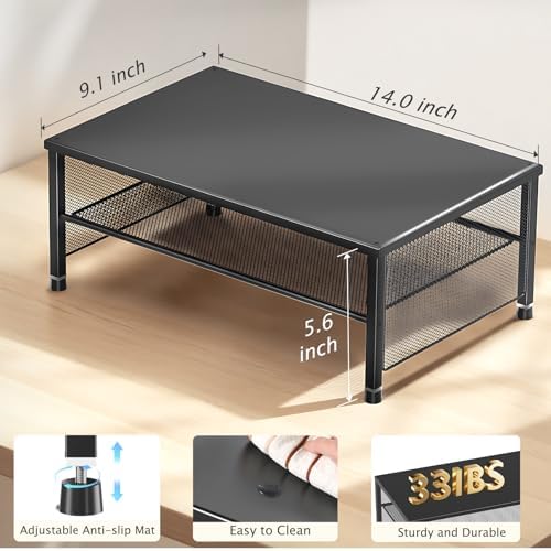 ECOLOVI 2-Tier Computer Monitor Stand Riser, Printer & Laptop Stand, Office Desk Accessories, Workspace Desk Organizer for Home Office Supplies, Black