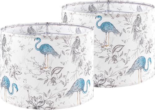 GO&SO Lamp Shades Set of 2,16" D x 10" H,Blue Flamingo,Large Drum