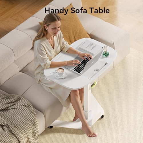 WALKINGDESK Foldable Pneumatic Height Adjustable Mobile Standing Desk with 90° Tiltable Tabletop, 27.2x18.9 Inch Portable Laptop Desk with Wheels, Holds Up to 66.1lbs for Home Office, Study, White