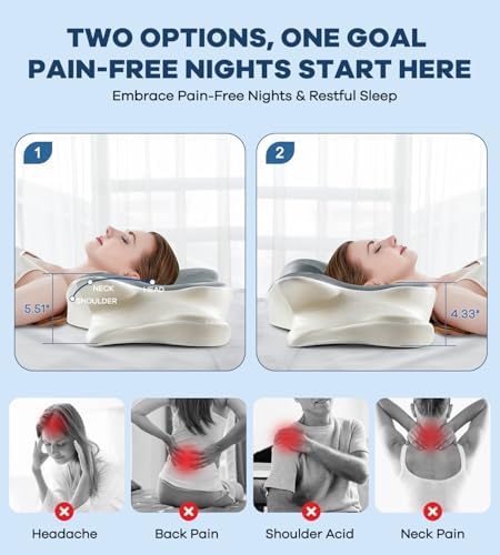 DONAMA Cervical Pillow for Neck and Shoulder Pain Relief, Cooling Contour Memory Foam Pillow, Dual-Height Ergonomic Neck Support Pillow for Side Back Stomach Sleepers with Removable Pillowcase