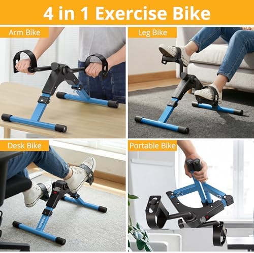 MOMODA Pedal Exerciser Leg and Arm Exercise Bike with LCD Monitor Foldable (Black/Blue)