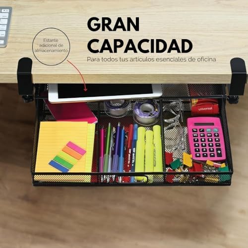 Under Desk Drawer Organizer Clamp-On, Mesh Metal Attachment, 1 Drawer Slide Out, On or Under Desk Organizer for Office Supplies & Home Essentials