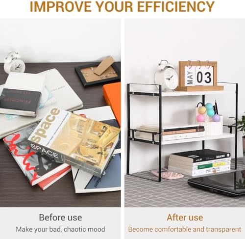 YGYQZ Desk Shelf Organizer, 2-Tier Desktop Bookshelf, Black & White