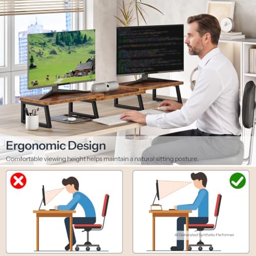 HOOBRO Dual Monitor Stand Riser, Computer Monitor Stand for PC,Rustic Brown