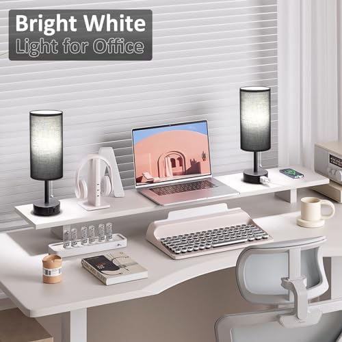 Black Bedside Table Lamps Set of 2 - Bedroom Lamp for Desk, AC Outlet