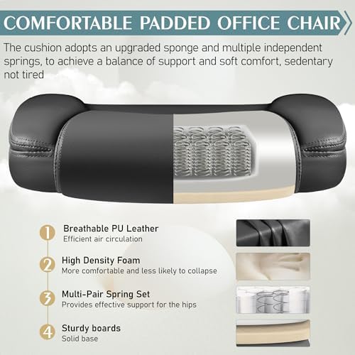 Leather Office Chair, PU Home Computer Desk Chairs with Ergonomic Back Support, 360°Swivel Free，Small Gaming Chair with Wheels and Adjustable Armrests, for Short People Use