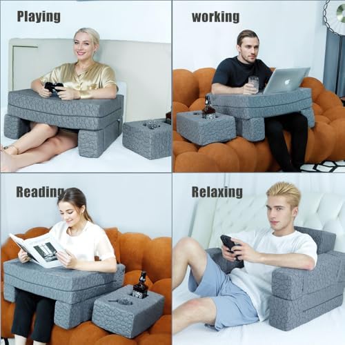 Bespilow Memory Foam Lap Desk Pillow for Adults - Extra Large Gaming Pillow for Lap, Laptop Couch Desk with Arm Rests & Independent Cup Holder, Ergonomic Bed Desk for Keyboard, Mouse & Working