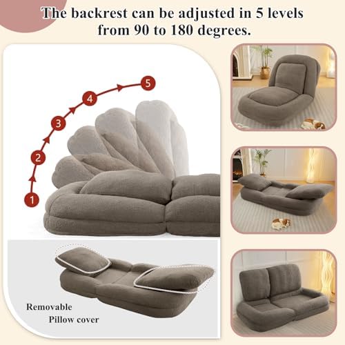 Human Dog Bed, Lazy Sofa Couch, Plush Floor Gaming Chair,5 Adjustable Position, sit, Sleep, fold, Suit to Put in Bedroom, Living Room,Space Saving Design, Taupe