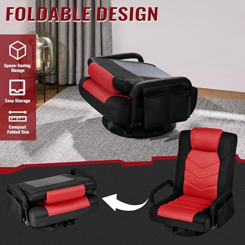 Yaheetech Floor Gaming Chair High-Back Swivel Adjustable Folding Seat Red
