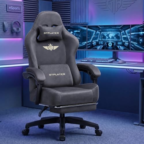 GTPLAYER Big and Tall Gaming Chair 400lbs Heavy Duty Office Chair with Foot Rest, High Back Pocket Spring Ergonomic Computer Chair for Adults,Wide Comfy Seated Cushion with Linkage Armrests,Light Grey