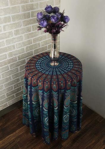 Raajsee Round Beach Tapestry Turquoise Mandala Throw/Boho Hippie Beach Blanket Roundie/Indian Cotton Bohemian Large Round Table Cloth-Home Decor/Yoga Mat Meditation Picnic Rug 69 inch
