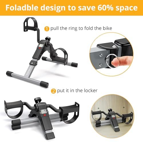 Pedal Exerciser Desk Exercise Bike Leg and Arm Exercise Bike with LCD Monitor Foldable and Portable(Black/Grey)
