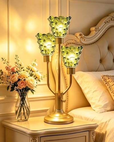 Lightdot Green Glass Mid Century Modern Table Lamp Dimmable Vintage Gift