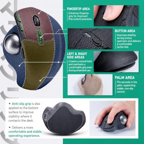 Trackball Mouse Grip Tape Compatible with Logitech MX Ergo S/MX Ergo, Anti Slip, Sweat Absorbing, Ultra-Thin 0.5mm, Cut to Fit, Easy to Apply, Full-Coverage Type (Black)