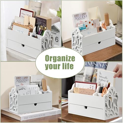 Desk Organizer with Drawer Wood File Office Mail Organizer Countertop