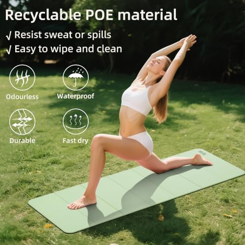 WEILA 1/2 Inch 70"x24" Foldable TPE Yoga Mat, Thick Non Slip Pilates Mat