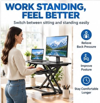 Standing Desk Converter, Adjustable Dual Monitor Riser, Black