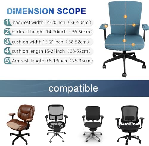 Tallew 4 Pcs Office Chair Covers Stretch Seat Armrest, Azure Blue