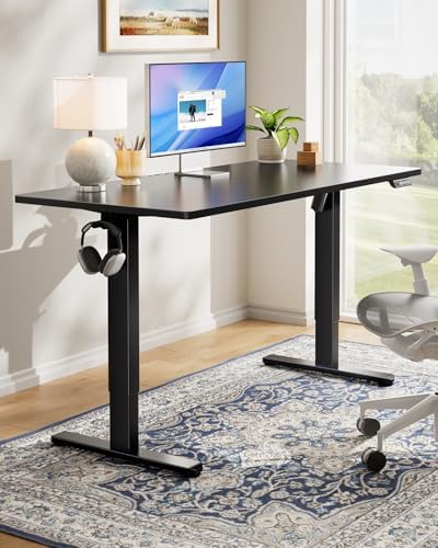 HUANUO Electric Standing Desk, Whole Piece Desktop, Adjustable Height Computer Desk, 4 Height Memory Settings, Sit Stand Up Desk for Home Office, 48" x 24", Black