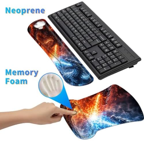 3-in-1 Ergonomic Memory Foam Keyboard Wrist Rest Pad Set, Fire Ice Dragon