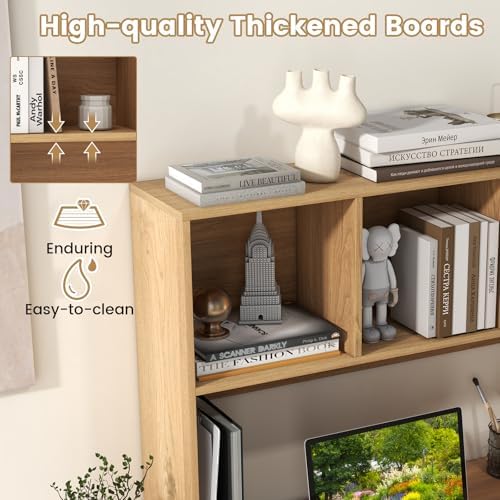 Giantex Desktop Bookshelf, Countertop Storage Hutch with 4 Shelves for Computer Desk, Dressing Tabletop Display Rack, Multipurpose Desk Hutch Storage Organizer for Home Office Dorm, Natural