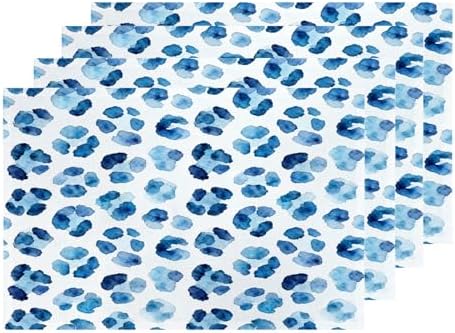 Shrahala Navy Blue Watercolor Stains Placemats, Table Mat Linen Burlap Washable Double-Deck Heat Insulation for Dining Table Kitchen Table Set of 4 (12 x 18 inch)