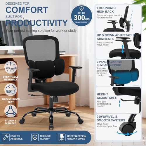 Mesh Executive Home Office Chair with Lumbar Support Adjustable Height Arms