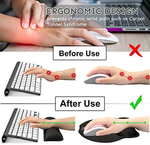 iFine Upgrade Enlarged Superfine Fiber Soft Smooth Memory Foam Ergonomic Mouse Pad & Keyboard Wrist Rest Comfortable for Desktop Laptop Mac Gaming Office School or Home for Stress Free Typing (Black)