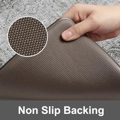 KIMODE Anti Fatigue Kitchen Mat 2PCS,Waterproof Farmhouse Kitchen Rugs Grey