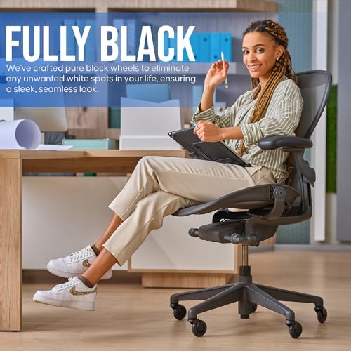 Stealtho Original Office Chair Wheels Set of 5 - Protect Hardwood Floor & Carpet - Heavy Duty Replacement Casters - Black Soft Polyurethane - Standard Fit 7/16" x 7/8"