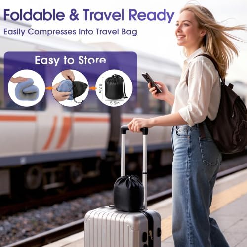 CloudBliss Travel Pillow for Airplanes, Memory Foam Neck Pillow Set, Blue