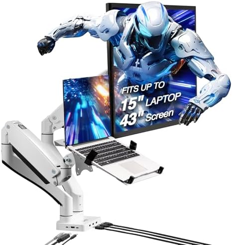 Dual Monitor Arm Desk Mount with 15" Laptop Tray USB-C&A Docking Station