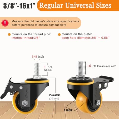 2 inch Caster Wheels 3/8 Threaded Stem Casters Set of 8 Heavy Duty