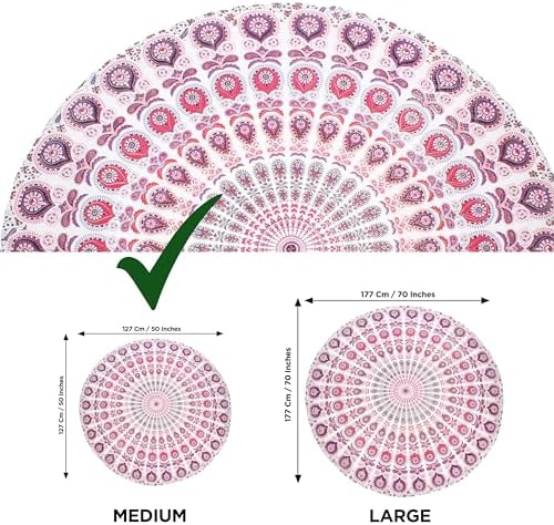 raajsee White Pink Round Beach Tapestry Hippie/Boho Beach Blanket Mandala/Indian Cotton Throw - Round Tablecloth/Home Decor/Indie Rug Yoga Mat Meditation Picnic Rugs 127 CM / 50 INCHE Circle