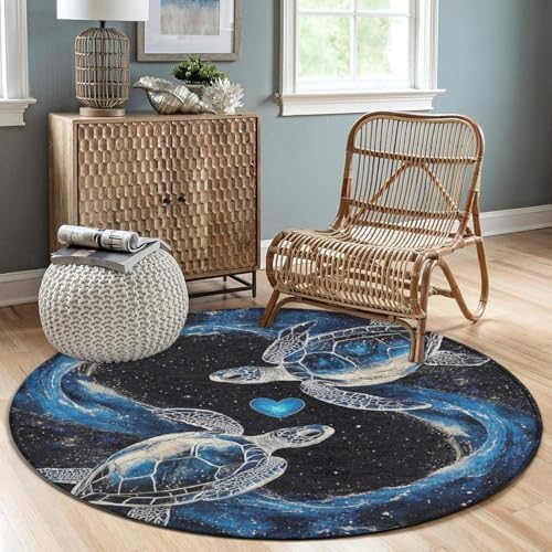 Highly Premium Quality Floor Mat, Office Chair Decor Mat, Room Sofa Yoga Soft Round Carpet Trippy Space Sea Water Love Tortoise Turtle Art, 36inch