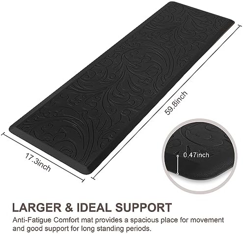 KMAT Kitchen Mat Cushioned Anti-Fatigue Waterproof Non-Slip Standing Mat Ergonomic Comfort Rug for Home,Office,Sink,Laundry,Desk 17.3" (W) x 60"(L),Black
