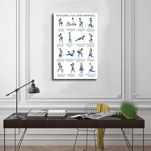 Kettlebell Full Body Workout for Beginners Exercise Chart Home Gym Easy Strength Training Routine Canvas Poster Bedroom Decor Room Decor Unframe 12x18inch