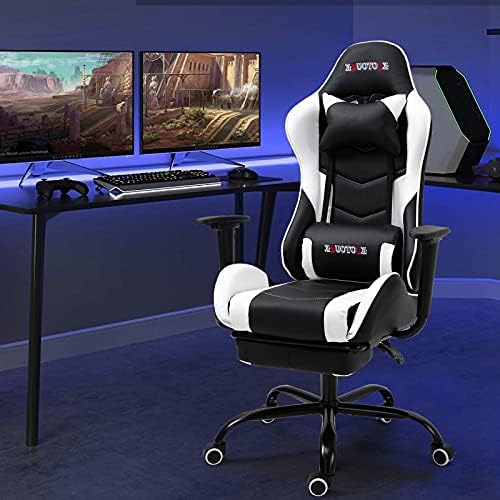 White Ergonomic High Back Massage Gaming Chair with Footrest
