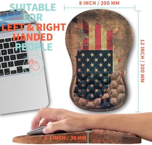 Ergonomic Mouse Pad Wrist Support with Memory Foam Massage Bulge, Carpal Tunnel Pain Relief Mousepad Wrist Rest for Mouse(12x8 inch, USA Flag Map)