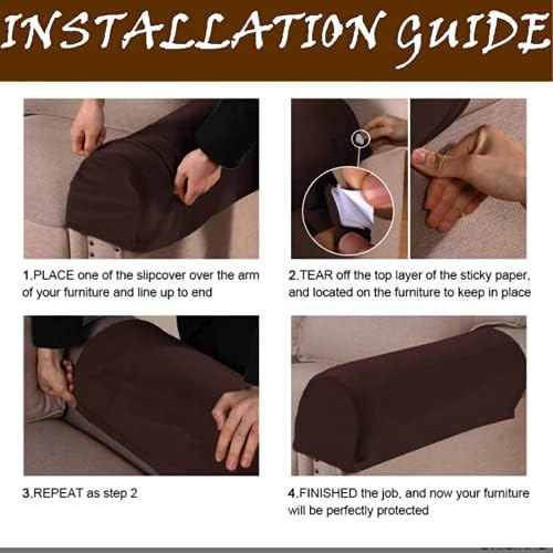 2 Pack Velvet Stretch Armrest Covers - Non Slip Sofa Chair Covers, Soft Elastic Arm Protectors for Living Room Couch, Office Chair, Recliner (Brown)