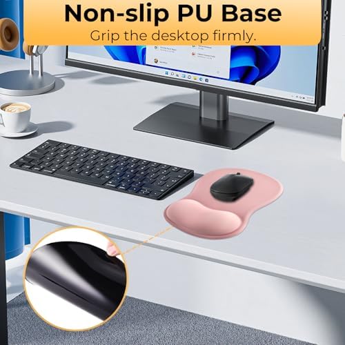 Gel Mouse Pad with Wrist Support, Ergonomic Mousepad with Wrist Rest, Gaming Mouse Pad with Soft Cushion & Non-Slip PU Base & Concave Design & Pain Relief, for Home Office Computer Laptop, Pink